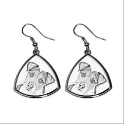 Parson Russell terrier,collection of earrings with images of purebred dogs,