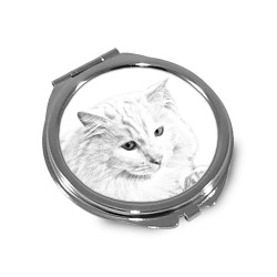 Angora turco- Espejo de bolsillo con una imagen de gato.