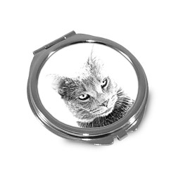 Chartreux - Miroir de poche avec l'image d'un chat.