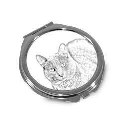 Korat- Taschenspiegel mit einem Bild eines Katzen.