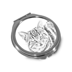 Manx - Miroir de poche avec l'image d'un chat.