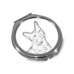 LaPerm- Pocket mirror with the image of a cat.