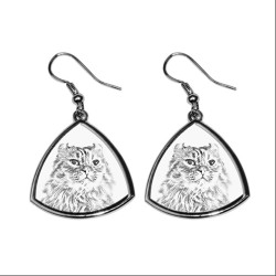 American Curl , collection of earrings with images of purebred cats, unique gift