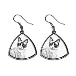 Snowshoe, collection of earrings with images of purebred cats, unique gift