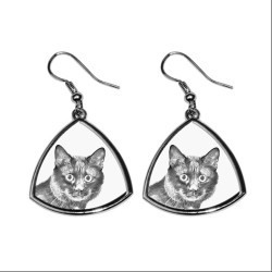 Kurilian Bobtail , collection of earrings with images of purebred cats, unique gift