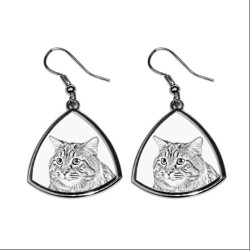 Kurilian Bobtail , collection of earrings with images of purebred cats, unique gift