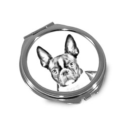 Boston Terrier - Espejo de bolsillo con una imagen de perro.