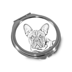 Französische Bulldogge - Taschenspiegel mit einem Bild eines Hundes.