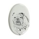 Englische Bulldogge- Keramikplatte, Grabplatte, oval mit Bild eines Hundes.