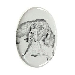 English Pointer- Gravestone oval ceramic tile with an image of a dog.
