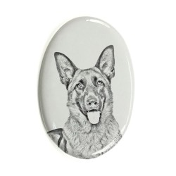 Deutsche Schäferhund - Keramikplatte, Grabplatte, oval mit Bild eines Hundes.
