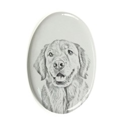 Golden Retriever- Keramikplatte, Grabplatte, oval mit Bild eines Hundes.