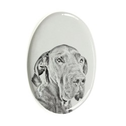 Deutsche Dogge- Keramikplatte, Grabplatte, oval mit Bild eines Hundes.