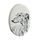 Großer Englischer Windhund- Keramikplatte, Grabplatte, oval mit Bild eines Hundes.
