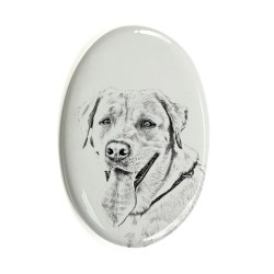 Labrador Retriever- Plaque céramique tumulaire, ovale, image du chien.