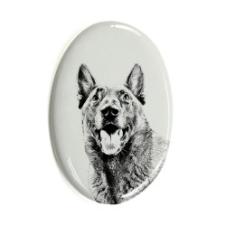 Belgian Shepherd, Malinois- Gravestone oval ceramic tile with an image of a dog.