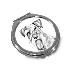 Schnauzer - Taschenspiegel mit einem Bild eines Hundes.