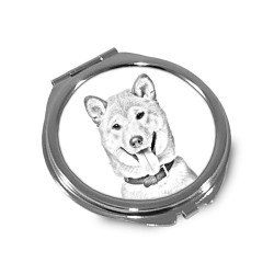 Shiba- Taschenspiegel mit einem Bild eines Hundes.