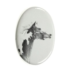 American Paint Horse - Lastra di ceramica ovale tombale con immagine del cavallo.