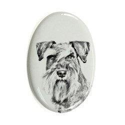 Schnauzer- Plaque céramique tumulaire, ovale, image du chien.