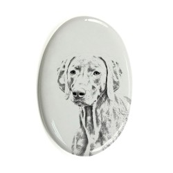 Weimaraner- Lastra di ceramica ovale tombale con immagine del cane.