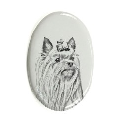 Yorkshire Terrier- Gravestone oval ceramic tile with an image of a dog.