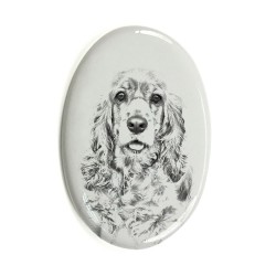 American Cocker Spaniel- Keramikplatte, Grabplatte, oval mit Bild eines Hundes.