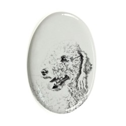Bedlington Terrier- Lastra di ceramica ovale tombale con immagine del cane.
