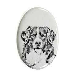 Bernese Mountain Dog- Gravestone oval ceramic tile with an image of a dog.