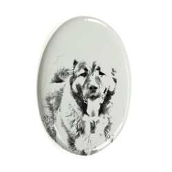 Kaukasische Owtscharka- Keramikplatte, Grabplatte, oval mit Bild eines Hundes.