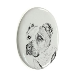 Central Asian Shepherd Dog- Gravestone oval ceramic tile with an image of a dog.