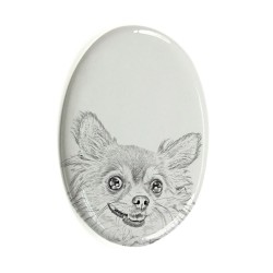 Chihuahua- Plaque céramique tumulaire, ovale, image du chien.