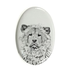 Chow chow- Gravestone oval ceramic tile with an image of a dog.