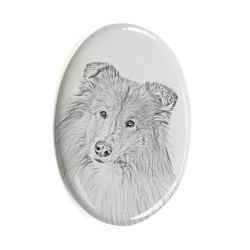 Collie- Gravestone oval ceramic tile with an image of a dog.