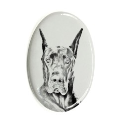 Great Dane - Gravestone oval ceramic tile with an image of a dog.