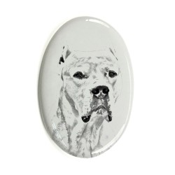 Argentine Dogo- Gravestone oval ceramic tile with an image of a dog.