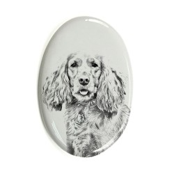 Englische Cocker Spaniel- Keramikplatte, Grabplatte, oval mit Bild eines Hundes.