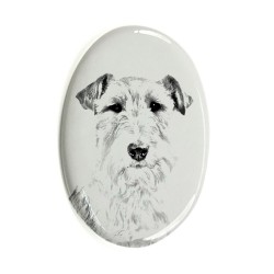 Fox Terrier- Gravestone oval ceramic tile with an image of a dog.
