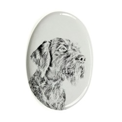 German Wirehaired Pointer- Gravestone oval ceramic tile with an image of a dog.