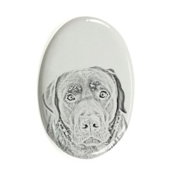 Labrador Retriever- Lastra di ceramica ovale tombale con immagine del cane.