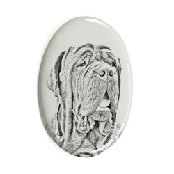 Neapolitan Mastiff- Gravestone oval ceramic tile with an image of a dog.