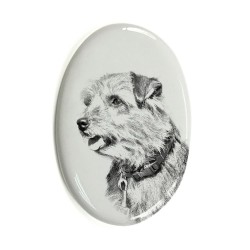 Norfolk Terrier- Keramikplatte, Grabplatte, oval mit Bild eines Hundes.