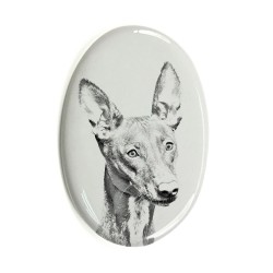 Pharaoh Hound- Gravestone oval ceramic tile with an image of a dog.