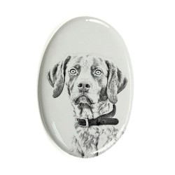 Pointer Inglese- Lastra di ceramica ovale tombale con immagine del cane.