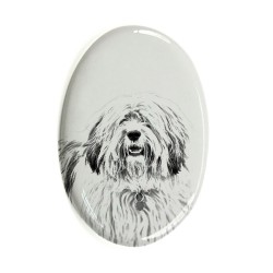 Polish Lowland Sheepdog- Gravestone oval ceramic tile with an image of a dog.