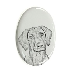 Rhodesian Ridgeback- Keramikplatte, Grabplatte, oval mit Bild eines Hundes.