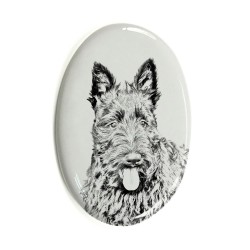 Scottish Terrier- Keramikplatte, Grabplatte, oval mit Bild eines Hundes.