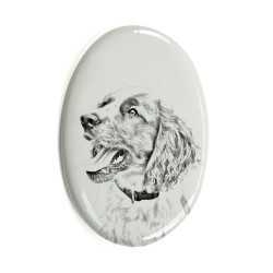 Springer Spaniel- Keramikplatte, Grabplatte, oval mit Bild eines Hundes.