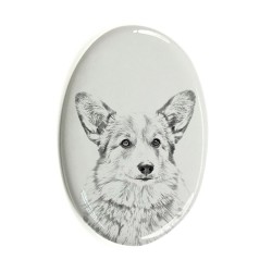 Pembroke Welsh Corgi - Gravestone oval ceramic tile with an image of a dog.