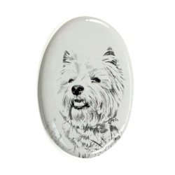West Highland White Terrier- Lastra di ceramica ovale tombale con immagine del cane.